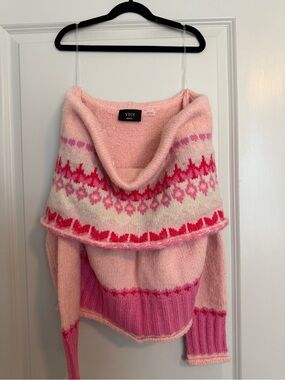 VICI Pink Fair Isle Off-Shoulder Knit Sweater